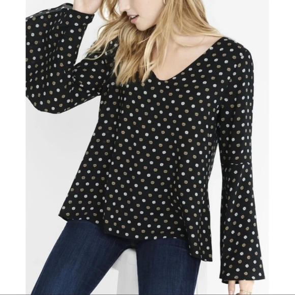 Express Tops - Express long sleeve black‎ floral blouse size small